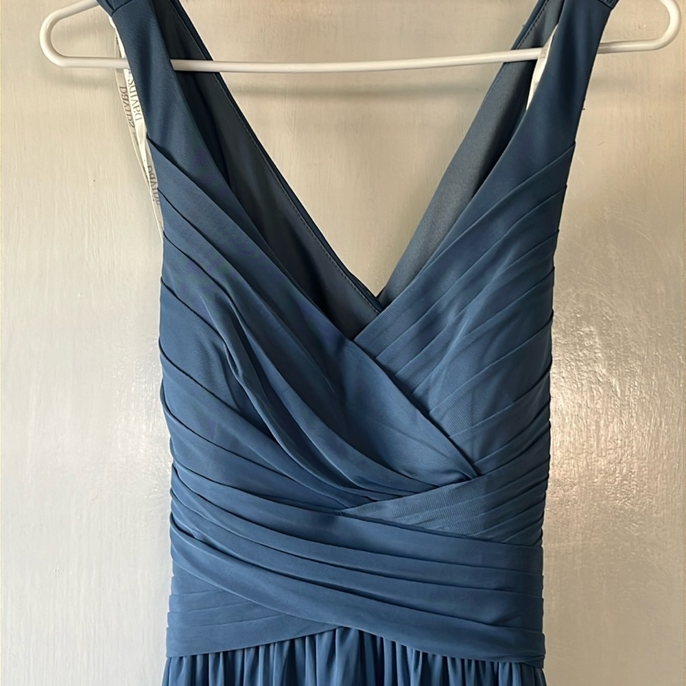 David’s Bridal Steel Blue Bridesmaid Dress